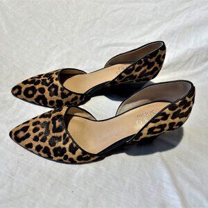 Franco Sarto Women's Pointed Toe High Heels Leopard Hair Calf Size 8.5